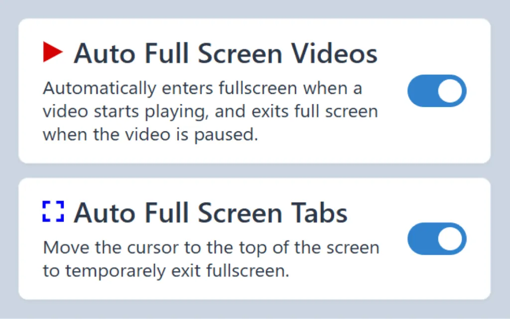 Auto full screen for tabs & videos ui